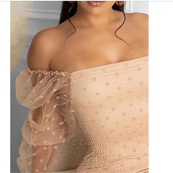 Love Song Thinking About Her Tan Polka Dot Dress w/ Sheer Long Sleeves Large - Picture 2 of 8
